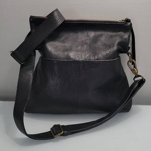 Margot New York Black Leather Double Zip Cross Body Bag